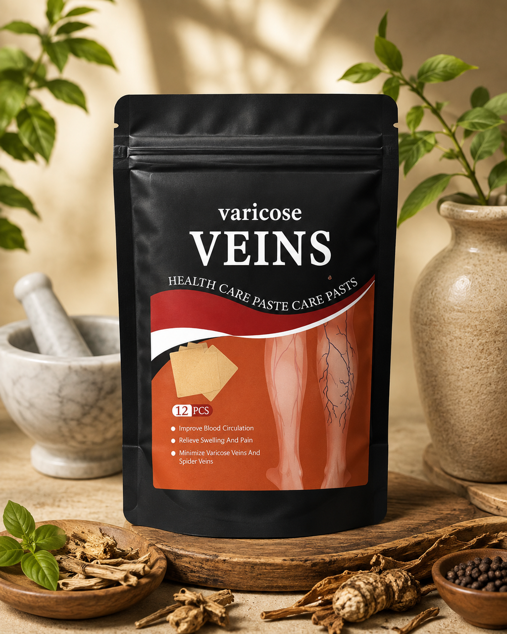 Varicose Veins Relief Patches – 12 PCS | Reduces Swelling, Relieves Pain, Improves Blood Circulation & Vein Health | Herbal, Skin-Friendly & Instant Pain Relief